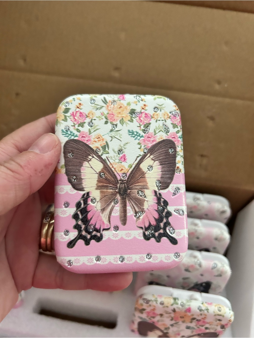 4/$100 Floral Butterfly Compact Mirror - Pink